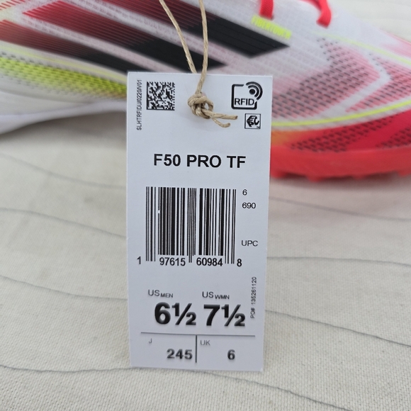 Adidas Mens F50 Pro TF Soccer Turf Cleats White/Multicolor IE1220 Size 6.5 NEW main image 12